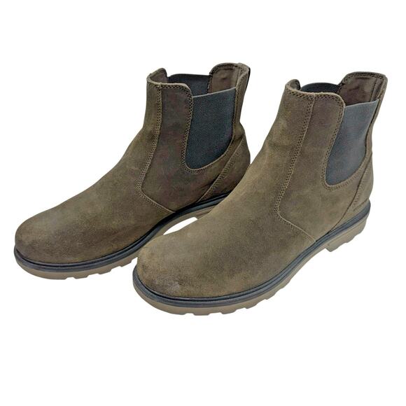 Sorel Carson Chelsea Boots Waterproof Men Size 13 Suede Khaki Brown Pull On - Picture 1 of 9
